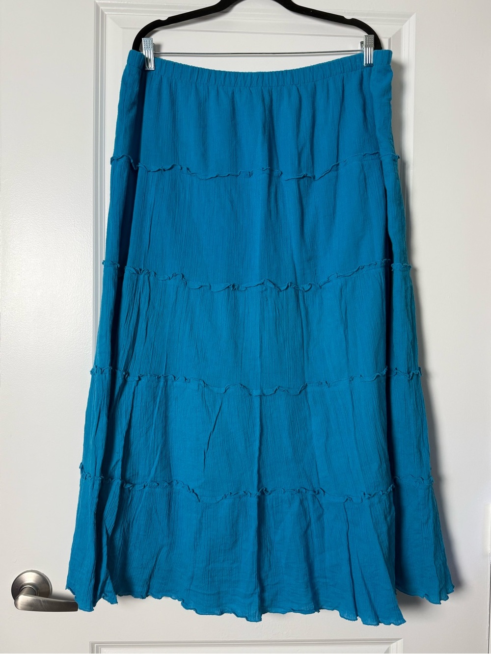 Antthony Blue Tiered Crinkle 100% Cotton Maxi Skirt Size 1X Boho peasant Skirt